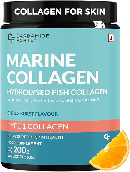 Carbamide Forte Marine Collagen Powder for Skin| Marine Collagen Supplements for Women & Men | Collagen Marine Supplements for Skin & Bone Health Support - Hydrolyzed Marine Collagen Peptides - 200g
