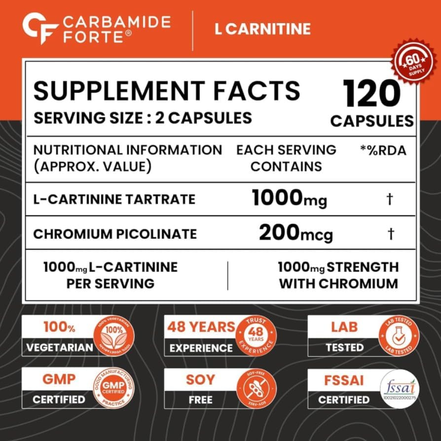 L-Carnitine L-Tartrate 1000mg Capsules – Fat Burn, Energy & Performance Support