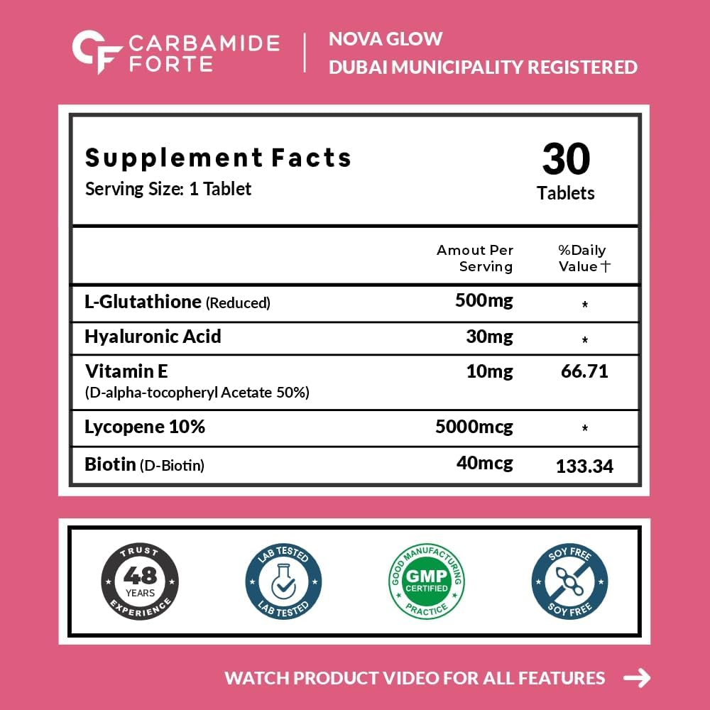 L-Glutathione 500 mg with Hyaluronic Acid, Vitamin E & Biotin – Antioxidant Skin Support
