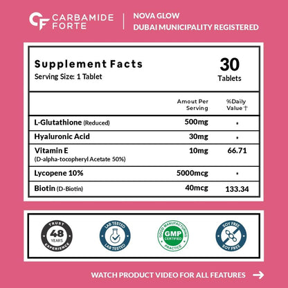 L-Glutathione 500 mg with Hyaluronic Acid, Vitamin E & Biotin – Antioxidant Skin Support