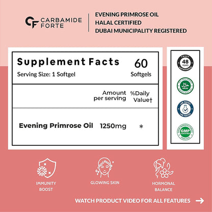 Evening Primrose Oil 1250 mg with 10% GLA – Hormone & Skin Support