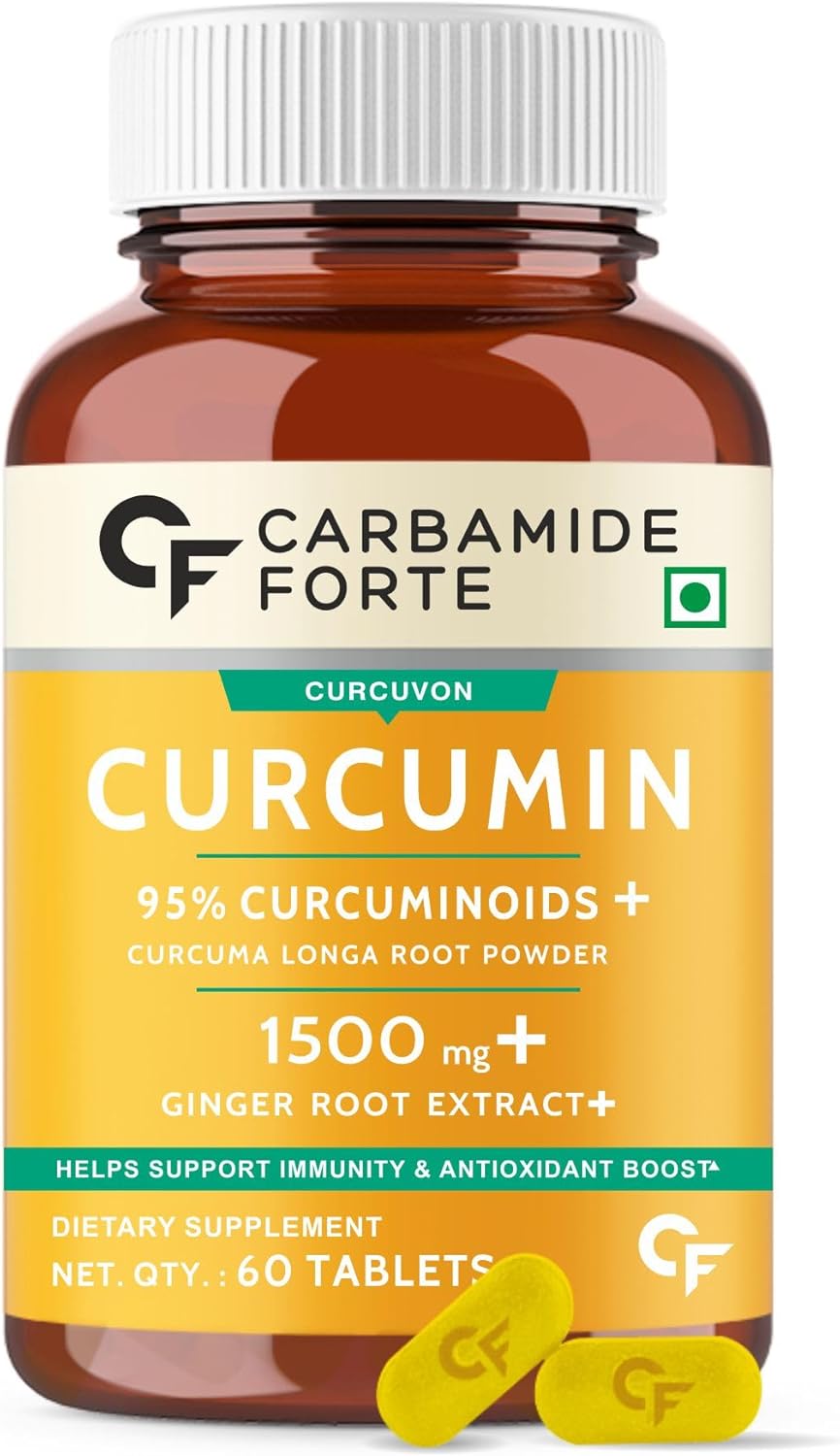 Carbamide Forte Curcumin Turmeric Tablets with Piperine and 95% Curcuminoids | Anti Inflammatory Supplement |Turmeric Supplement for Adults with Curcumin turmeric Extract | 60 Veg Tablets