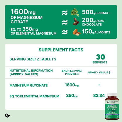 Chelated Magnesium Glycinate 1600 mg (350 mg Elemental) – Muscle & Sleep Support