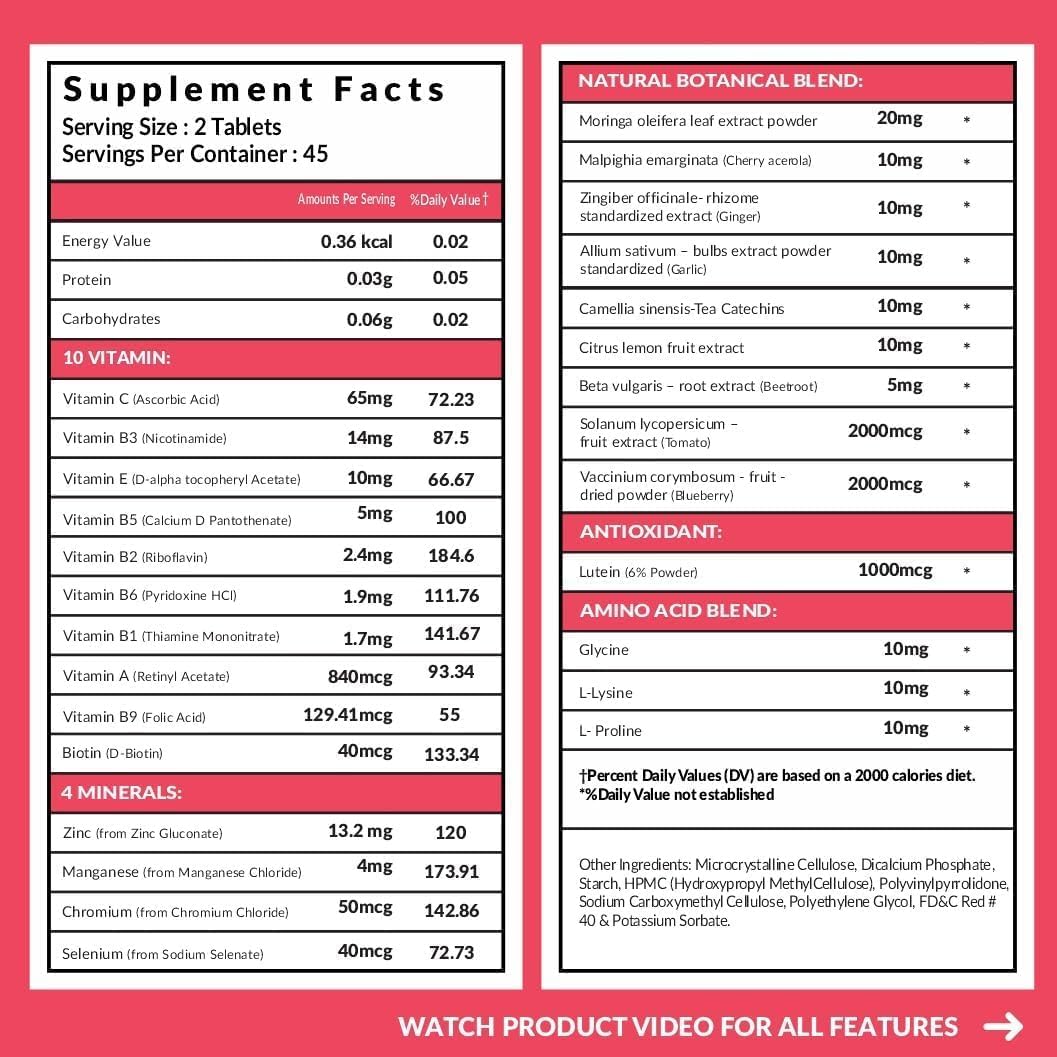 Vegan Collagen Tablets with Biotin, Zinc & Vitamins – Skin & Hair Support