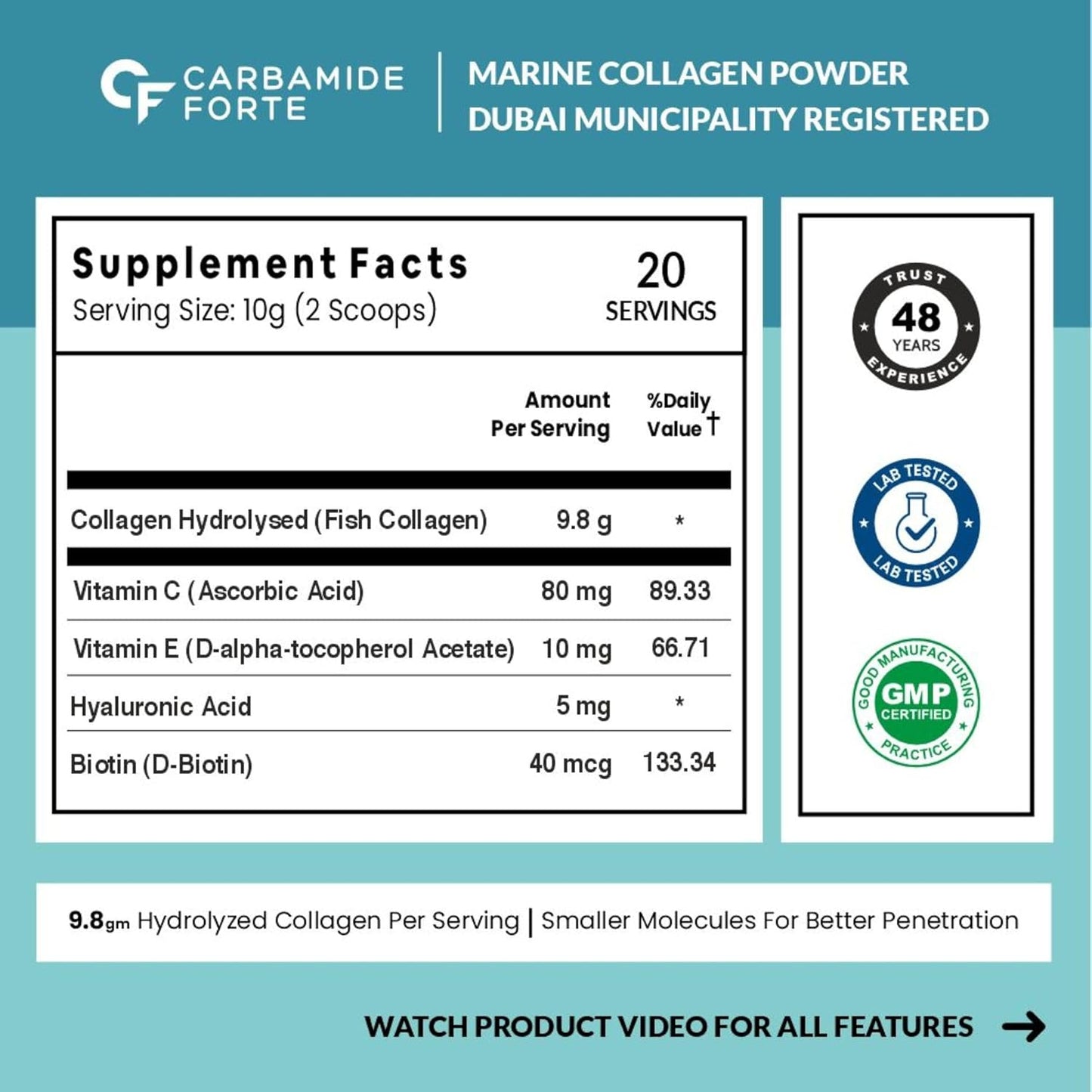 Carbamide Forte Marine Collagen Powder for Skin| Marine Collagen Supplements for Women & Men | Collagen Marine Supplements for Skin & Bone Health Support - Hydrolyzed Marine Collagen Peptides - 200g