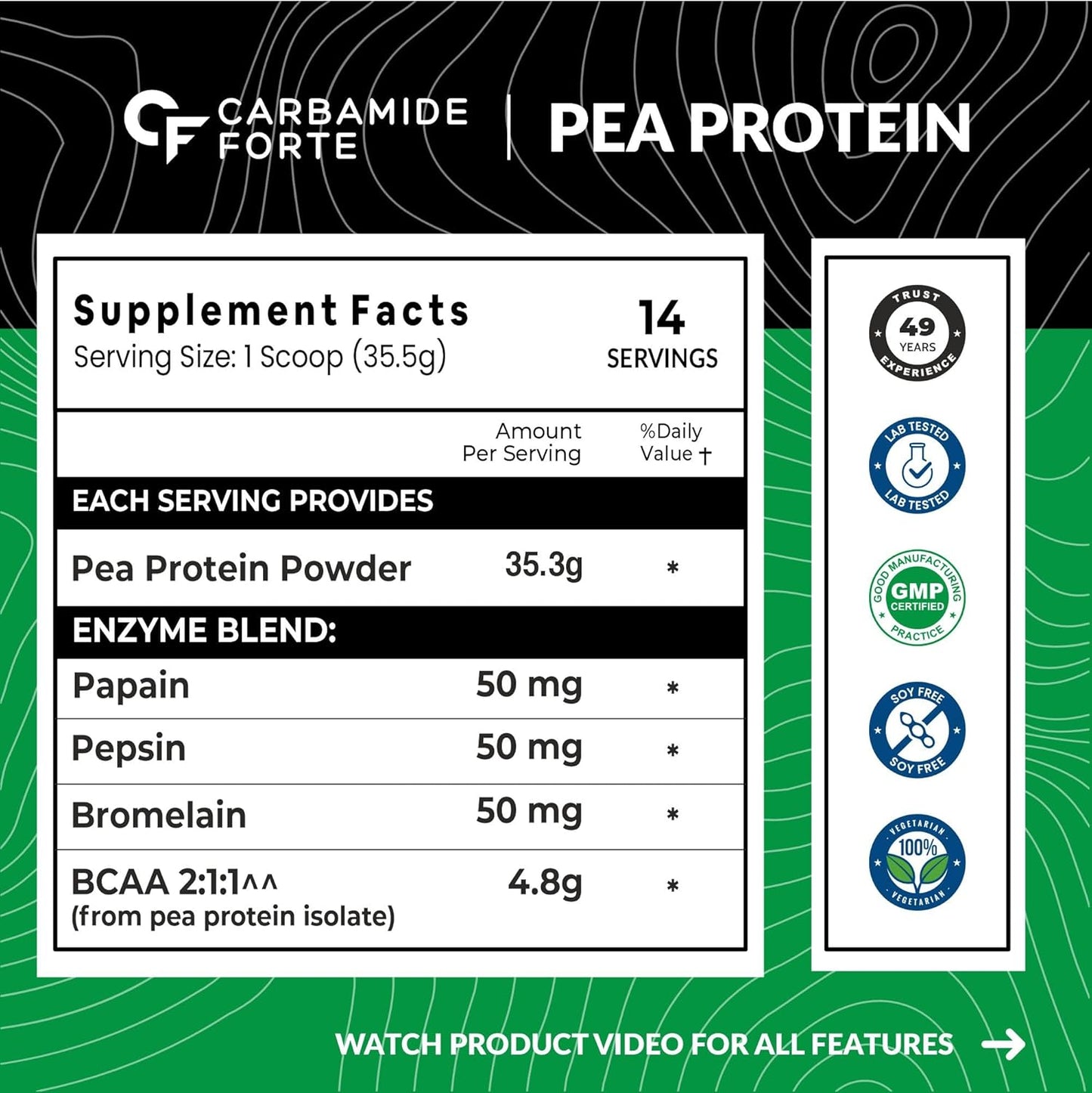 Pea Protein Isolate 30g per Serving with BCAA – Plant-Based Protein Support