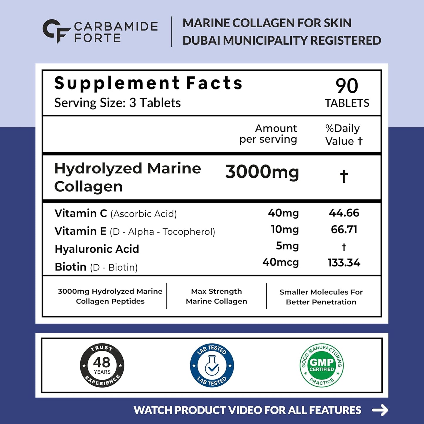 Marine Collagen Peptides Tablets 3000 mg with Hyaluronic Acid – Skin, Hair & Nails Support.