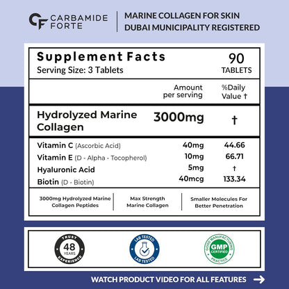 Marine Collagen Peptides Tablets 3000 mg with Hyaluronic Acid – Skin, Hair & Nails Support.