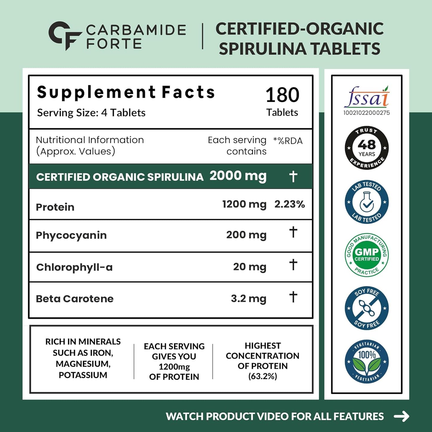 Organic Spirulina Tablets 2000 mg – Plant-Based Protein & Superfood Support