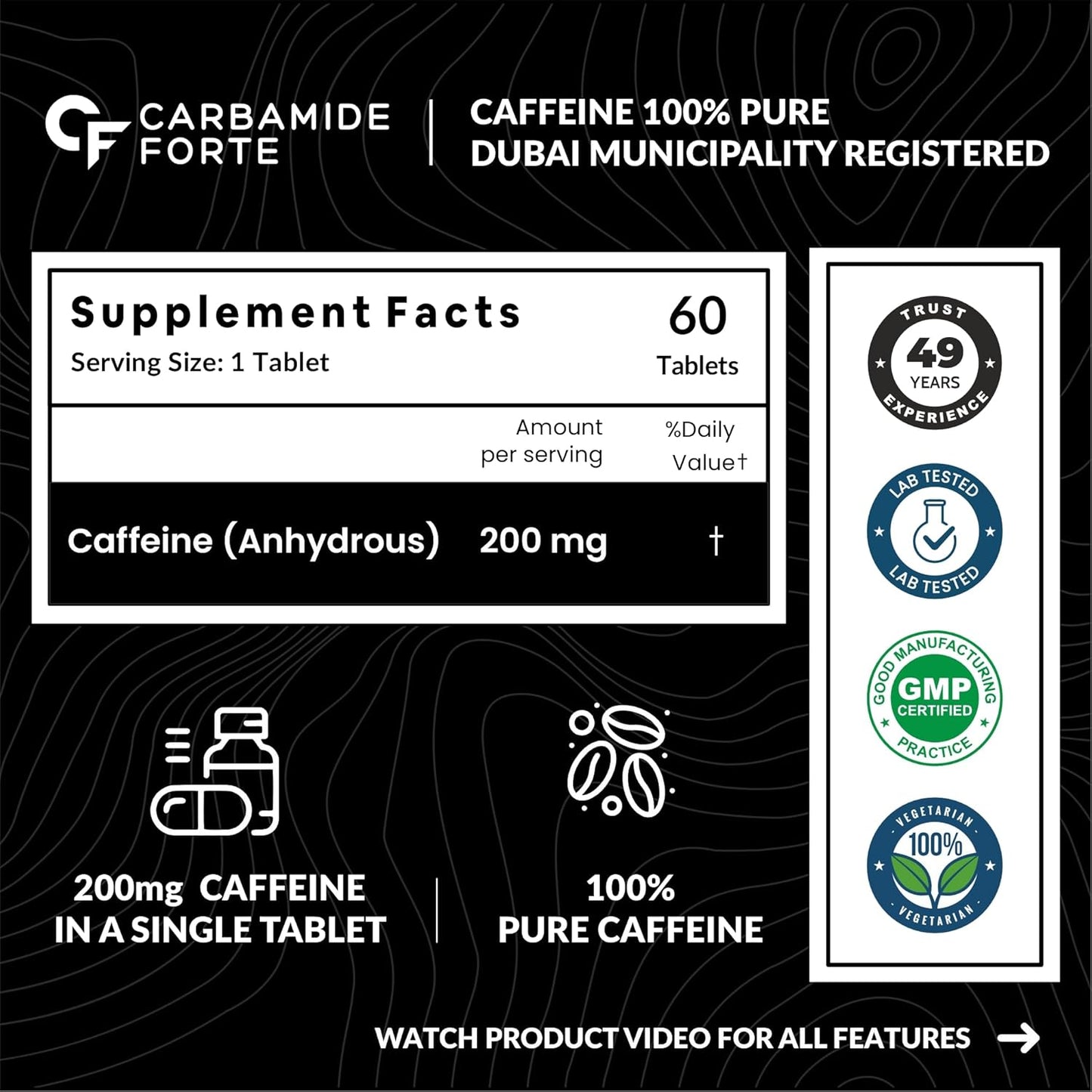 Caffeine 200 mg Tablets – Pre Workout Energy & Focus Support