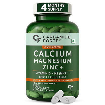 Carbamide Forte Calcium Citrate & Vitamin D3 Tablets | Calcium Magnesium Zinc - Bone Health & Joint Support - 120 Tablets
