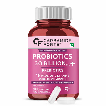 Carbamide Forte Probiotics Supplement 30 Billion CFU for Women & Men | Probiotics for Gut Health Supplements | Support Digestion & Immunity | Gut Health Probiotics – 60 Veg Capsules