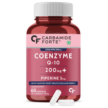 Carbamide Forte Coenzyme Q10 200mg supplement with Piperine 5mg | CoQ10 Helps Maintain Heart Health & Cellular Energy – 60 Capsules