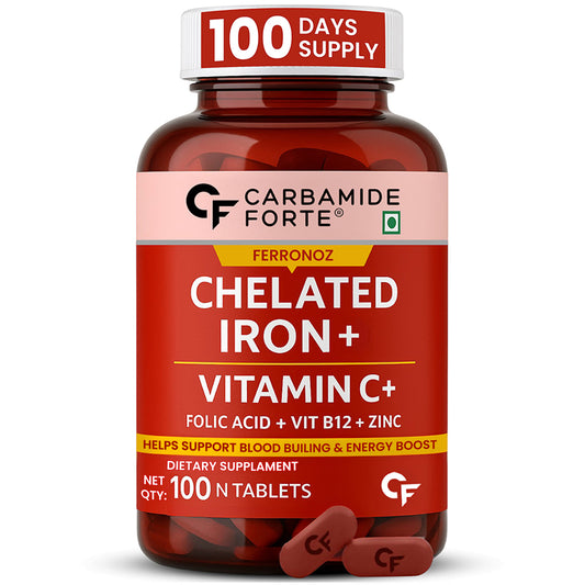 Carbamide Forte Chelated Iron + Vitamin C, B12, Folic Acid & Zinc - 100 Veg Iron Tablets
