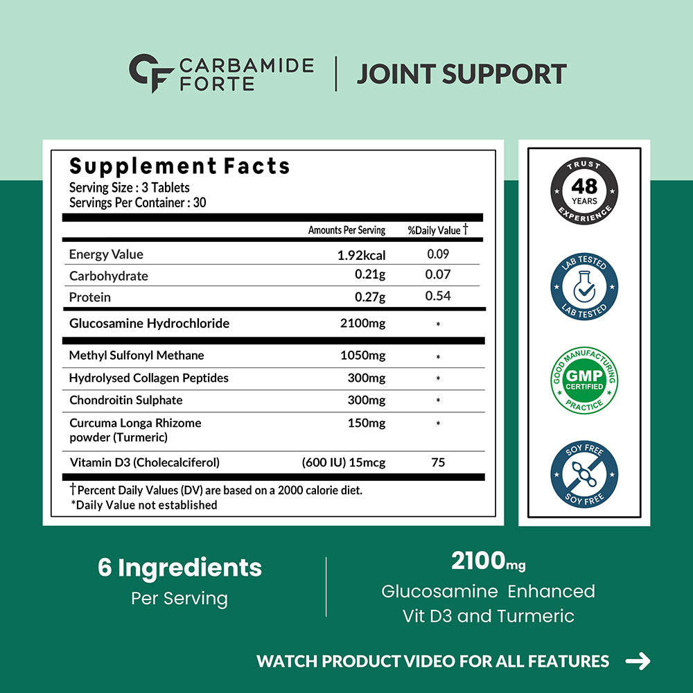 Carbamide Forte Glucosamine & Chondroitin MSM - Joint Support Supplements | Supports Joint, Cartilage & Muscle Health, 3900mg Per Serving | Joint support supplement for men & women – 90 Tablets