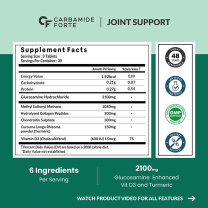 Carbamide Forte Glucosamine & Chondroitin MSM - Joint Support Supplements | Supports Joint, Cartilage & Muscle Health, 3900mg Per Serving | Joint support supplement for men & women – 90 Tablets