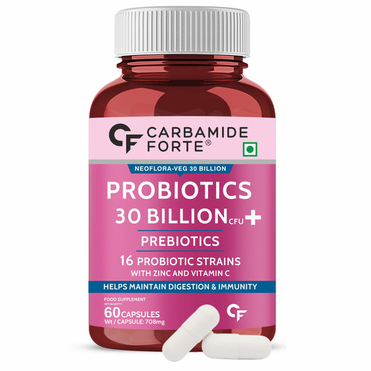 Carbamide Forte Probiotics Supplement 30 Billion CFU for Women & Men | Probiotics for Gut Health Supplements | Support Digestion & Immunity | Gut Health Probiotics – 60 Veg Capsules