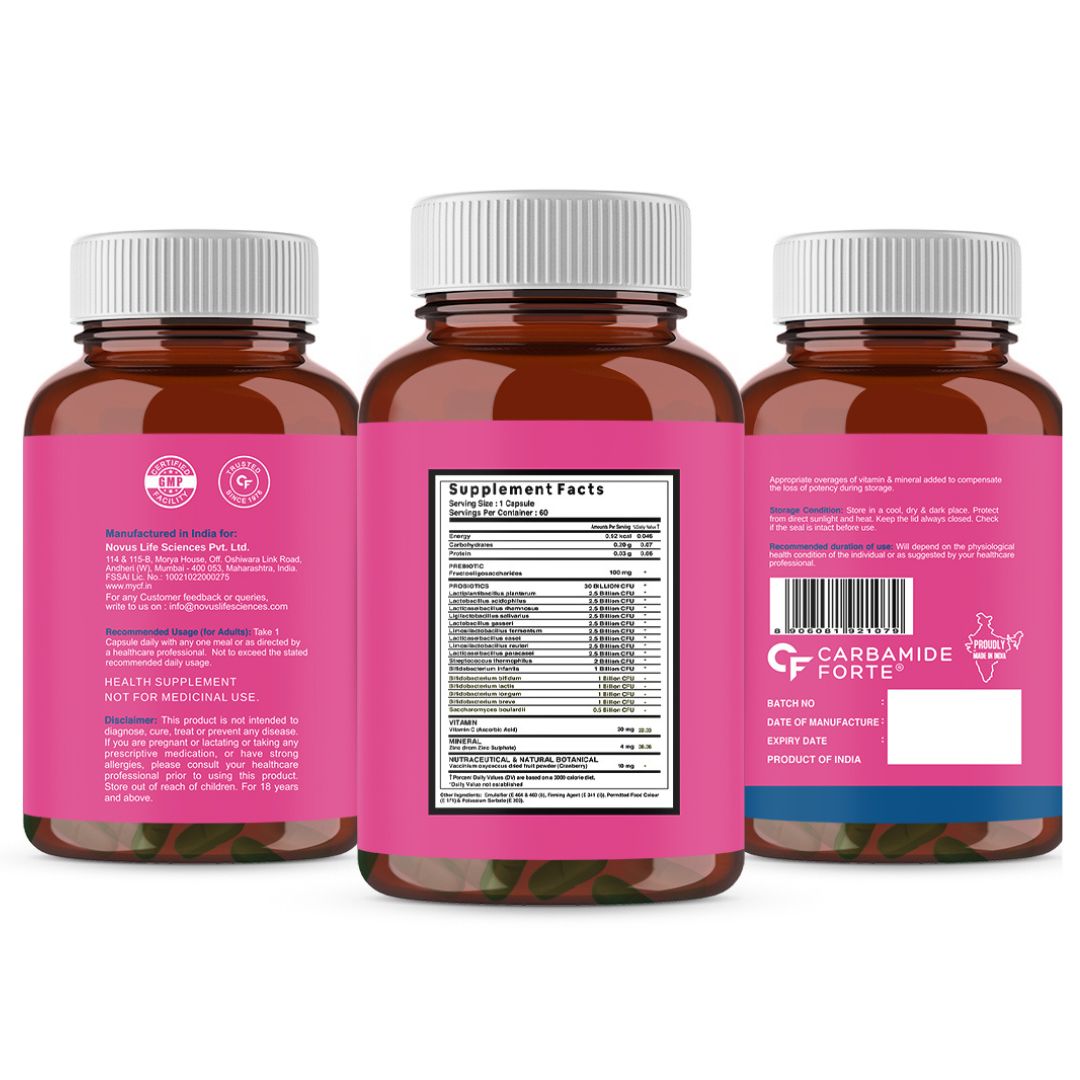 Carbamide Forte Probiotics Supplement 30 Billion CFU for Women & Men | Probiotics for Gut Health Supplements | Support Digestion & Immunity | Gut Health Probiotics – 60 Veg Capsules