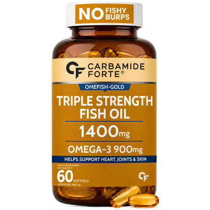Carbamide Forte Omega 3 Fish Oil Capsules For Men And Women | Fish Oil Omega 3 Supplement Supports Heart, Joint & Skin | 60 Triple Strength Capsules
