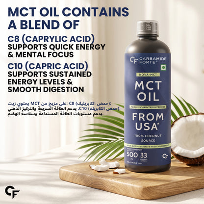 Carbamide Forte Pure MCT Oil C8 From USA - 16Oz | 100% Coconut Source | Keto & Paleo Friendly