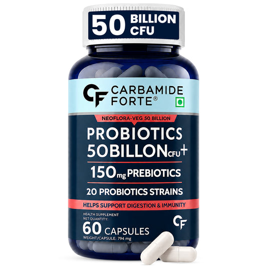 Carbamide Forte Pre and Probiotics for Women & Men | Acidophilus Probiotics 50 Billion CFU | Gut Health Supplements for Bloating | 60 Digestion Supplement Capsules