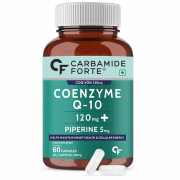 Carbamide Forte Coenzyme Q10 supplement - CoQ10 120mg with Piperine 6mg | Helps Maintain Heart Health & Cellular Energy – 60 Capsules