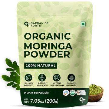 Carbamide Forte Moringa Powder Organic - Moringa Oleifera - USDA Certified Organic Moringa Powder for Immunity, Digestion & Energy - 200g Veg Drumstick Leaves Powder Organic