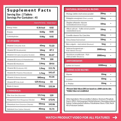 Carbamide Forte 100% Veg Collagen Supplements for Skin & Hair | Vegan Collagen Supplements for Women | 90 Veg Tablets