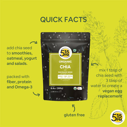 5:15 PM Chia Seeds Organic For Weight Loss - Black, Unroasted & Raw Chia Seeds 200gm for Eating with Omega 3 and Fiber