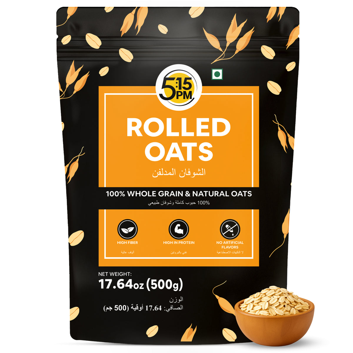 5:15PM Rolled Oats 500g | Rolled Oats Gluten Free for Weight Management | Healthy Cereal Breakfast | 100% Natural Wholegrain | Rich in Beta Glucans – 500g
