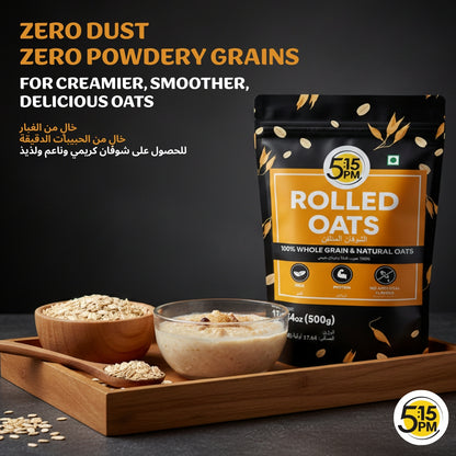 5:15PM Rolled Oats 500g | Rolled Oats Gluten Free for Weight Management | Healthy Cereal Breakfast | 100% Natural Wholegrain | Rich in Beta Glucans – 500g
