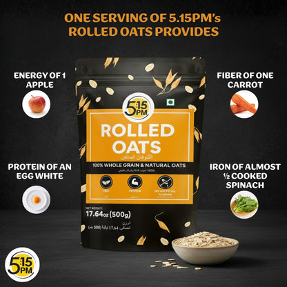 5:15PM Rolled Oats 500g | Rolled Oats Gluten Free for Weight Management | Healthy Cereal Breakfast | 100% Natural Wholegrain | Rich in Beta Glucans – 500g