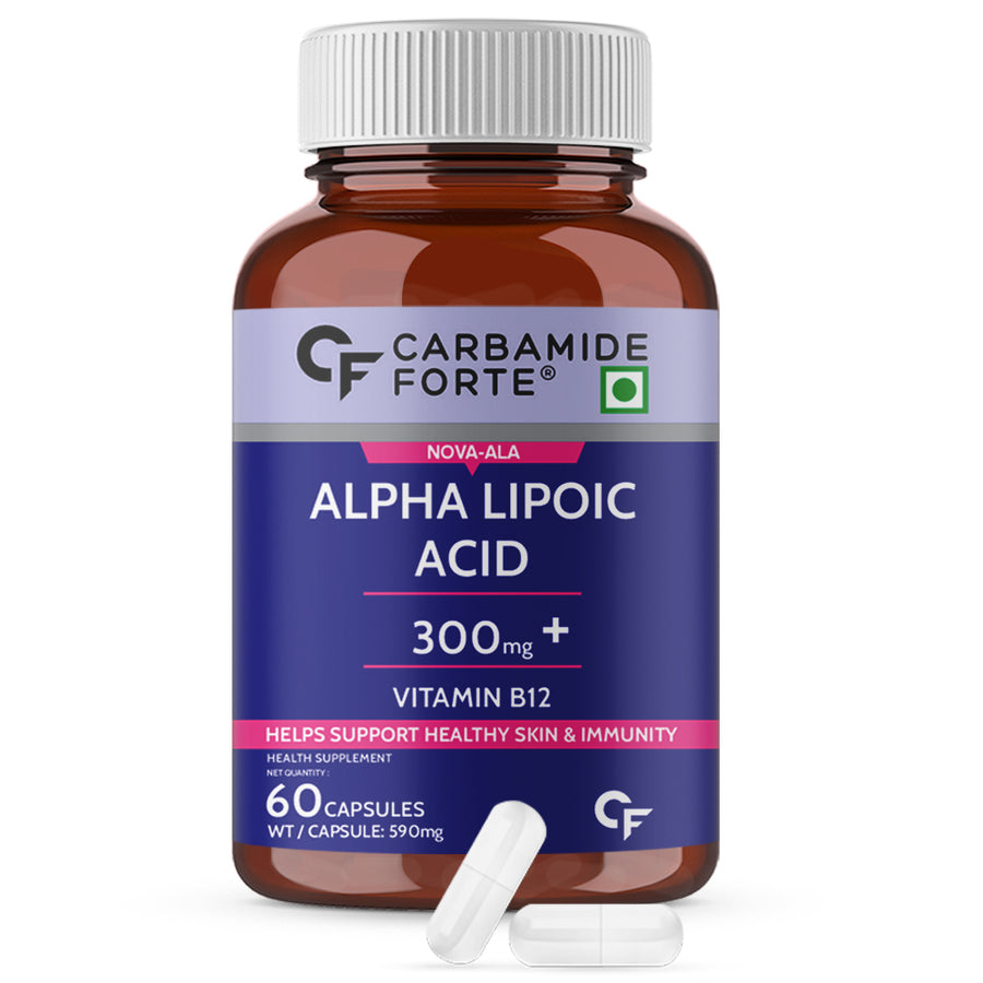 Carbamide Forte Alpha Lipoic Acid 300mg - ALA Capsules with Vitamin B12 & Lycopene | ALA Supplement | Supports Healthy Skin & Immunity - 60 Veg ALA Capsules
