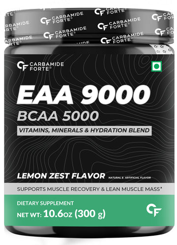 Carbamide Forte EAA + with BCAA 5000mg | Amino Acid Supplement for Men and Women | EAA Supplement Powder | Intra Workout Supplement EAA Lemon Zest Flavour | 300g Amino Acid Powder