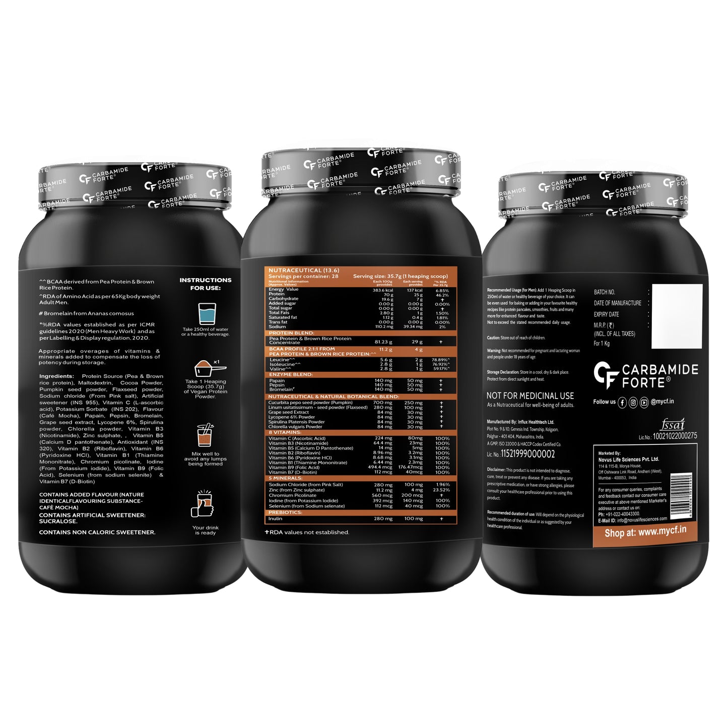 Carbamide Forte Plant Protein Powder - Plant Based Pea c with Multivitamin, Minerals, Superfoods, Digestive Enzymes - Belgian Chocolate Flavour - 1Kg