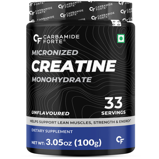 Carbamide Forte Micronised Creatine Monohydrate Powder 33 Servings – 100g | Creatine Supplement Powder Unflavoured for Lean Muscle Volumization, Strength & Energy