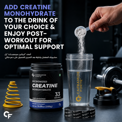 Carbamide Forte Micronised Creatine Monohydrate Powder 33 Servings – 100g | Creatine Supplement Powder Unflavoured for Lean Muscle Volumization, Strength & Energy