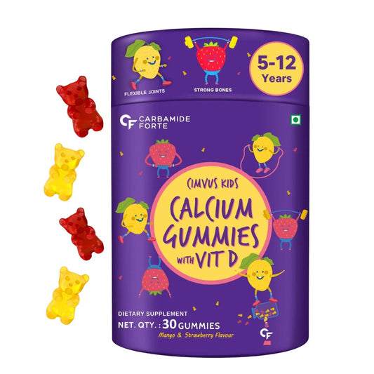 Carbamide Forte Calcium Gummies For Kids | Calcium Magnesium Zinc Vitamin D For Kids | Supplements For Stronger Bones - Mango & Strawberry Flavour - 30 Veg Gummies For Childrens