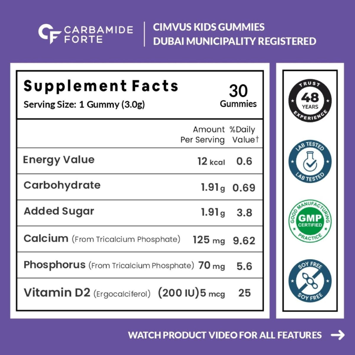 Carbamide Forte Calcium Gummies For Kids | Calcium Magnesium Zinc Vitamin D For Kids | Supplements For Stronger Bones - Mango & Strawberry Flavour - 30 Veg Gummies For Childrens