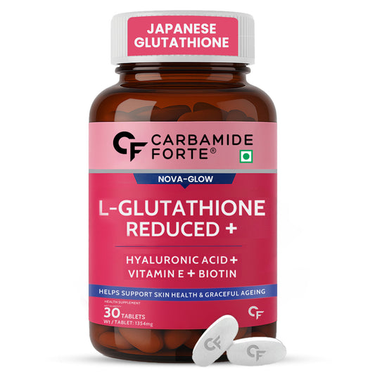 Carbamide Forte Japanese Reduced L Glutathione 500mg Tablets | L Glutathione with Hyaluronic Acid, Vitamin E, Lycopene & Biotin– 30 Veg Tablets