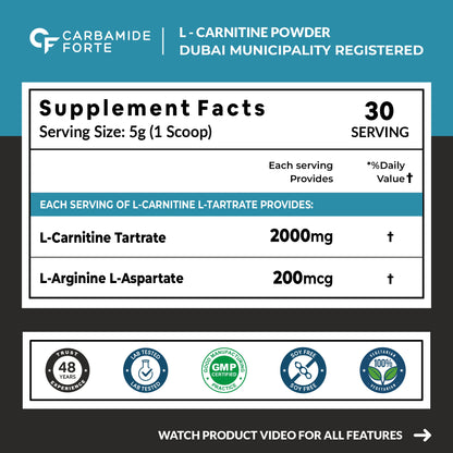 Carbamide Forte L Carnitine Powder for Men & Women | L carnitine supplement - Blueberry Flavour - 150g