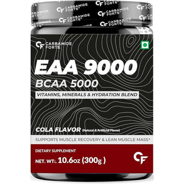 Carbamide Forte EAA + with BCAA 5000mg | Amino Acid Supplement for Men and Women | EAA Supplement Powder | Intra Workout Supplement EAA Cola Flavour | 300g Amino Acid Powder
