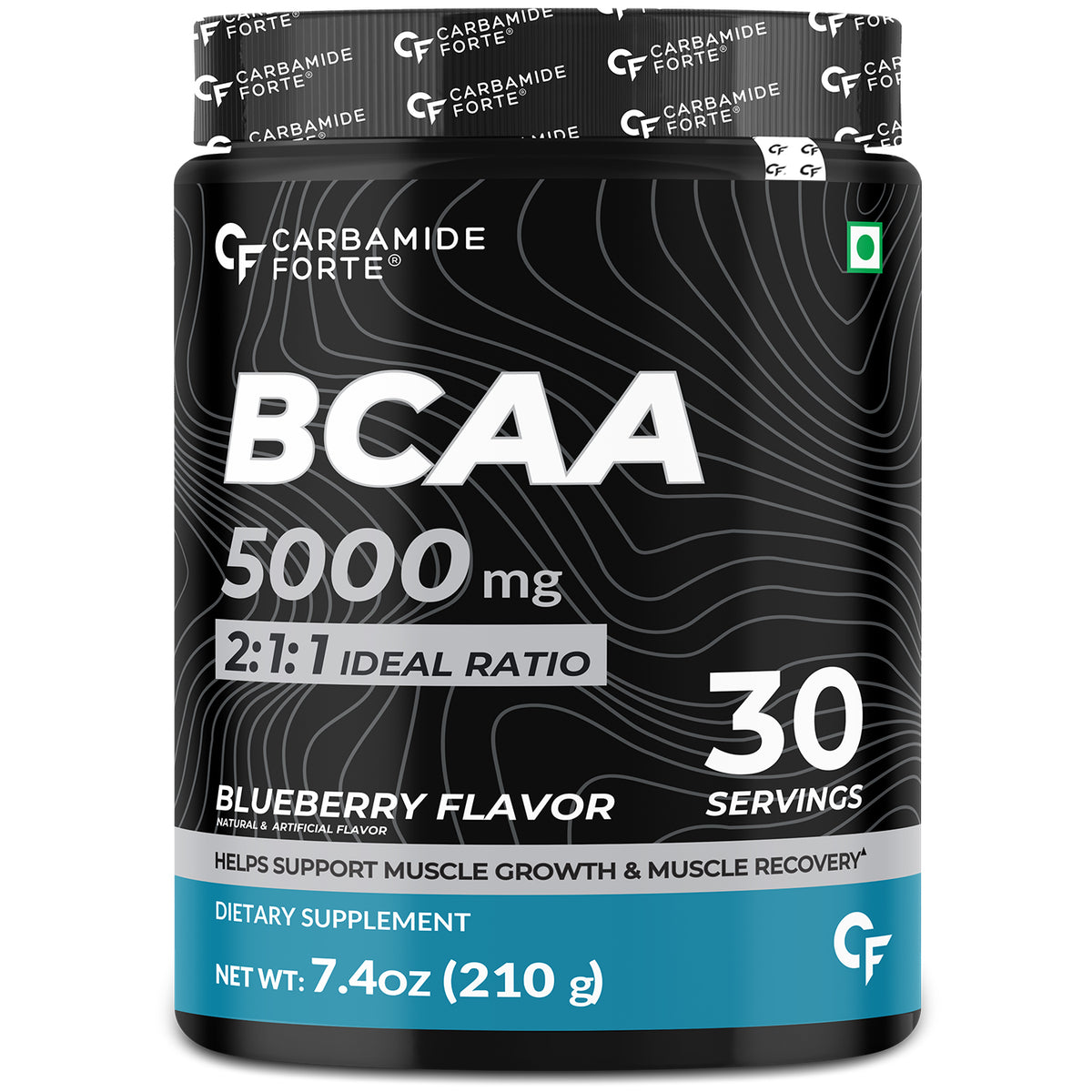 Carbamide Forte BCAA Powder For Men 5000mg | BCAA For Women & Men | BCAA For Recovery Muscle | BCAA For Men & Women 7g Serving with Ideal 2:1:1 Ratio | BCAA Drink With Blueberry Flavour - 210g