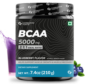 Carbamide Forte BCAA Powder For Men 5000mg | BCAA For Women & Men | BCAA For Recovery Muscle | BCAA For Men & Women 7g Serving with Ideal 2:1:1 Ratio | BCAA Drink With Blueberry Flavour - 210g