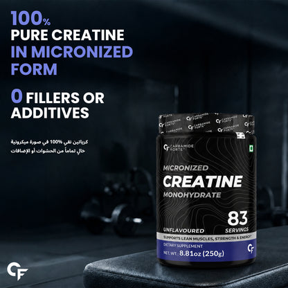 Carbamide Forte Micronized Creatine Monohydrate Powder - 83 Servings, 250g | Creatine Supplement Powder for Lean Muscle Volumnization, Strength & Energy