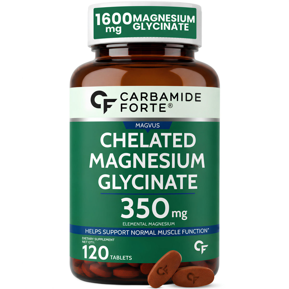 Carbamide Forte Chelated Magnesium Glycinate Supplement 1600mg | Elemental Magnesium 350mg Per Serving | Magnesium Supplement Supports Muscle Recovery & Better Sleep - 120 Tablets