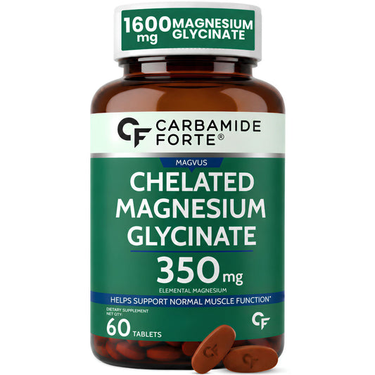 Carbamide Forte Chelated Magnesium Glycinate Supplement 1600mg | Elemental Magnesium 350mg Per Serving | Magnesium Supplement Supports Muscle Recovery & Better Sleep - 60 Tablets