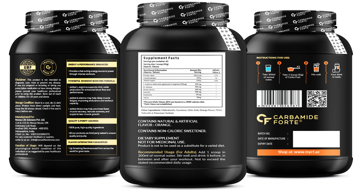 Title: 100% Pure CARB FUEL DRINK Per Serving | Boost Endurance, Recovery & Energy | Orange flavoured