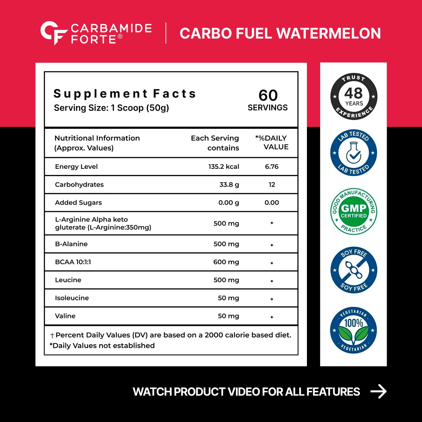 100% Pure CARB FUEL DRINK Per Serving | Boost Endurance, Recovery & Energy | Watermelon flavoured