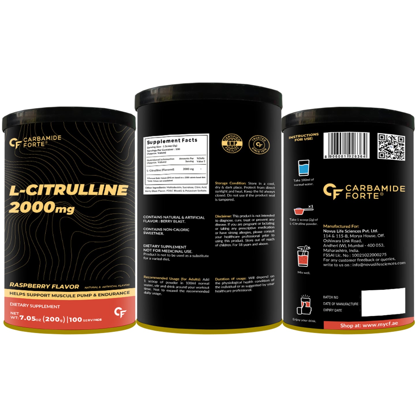 L- Citrulline 2000 mg | Boosts Muscle Pump, Stamina & Recovery | Raspberry Flavour